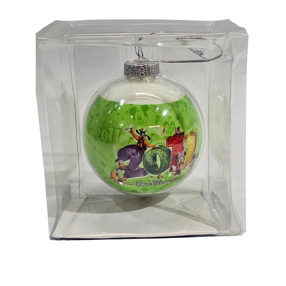 Disney Parks 2011 Walt Disney World Glass Ornament Mickey Minnie Goofy Green WDW